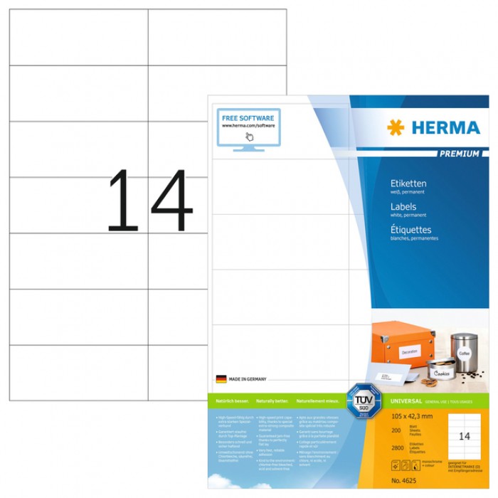 Etiket HERMA 4625 105x42.3mm premium wit 2800stuks