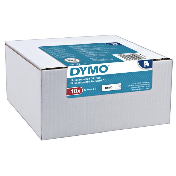 Labeltape Dymo LabelManager D1 polyester 9mm zwart op wit 10 stuks
