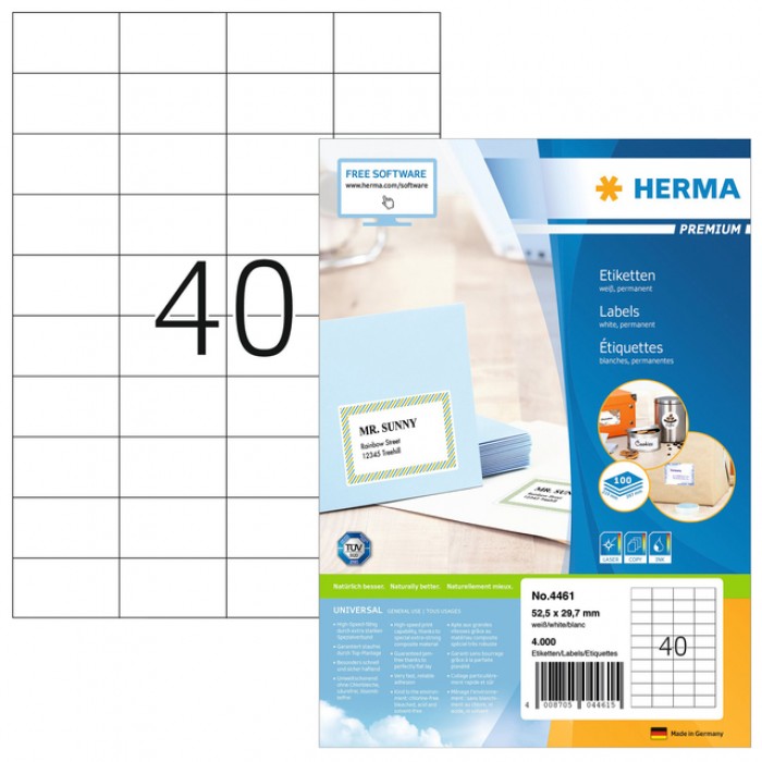 Etiket HERMA 4461 52.5x29.7mm premium wit 4000stuks