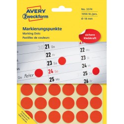Etiket Avery Zweckform 3374 rond 18mm rood 1056stuks