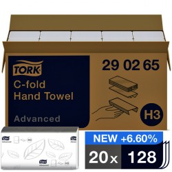 Handdoek Tork H3 C-vouw advanced 2-laags wit 290265