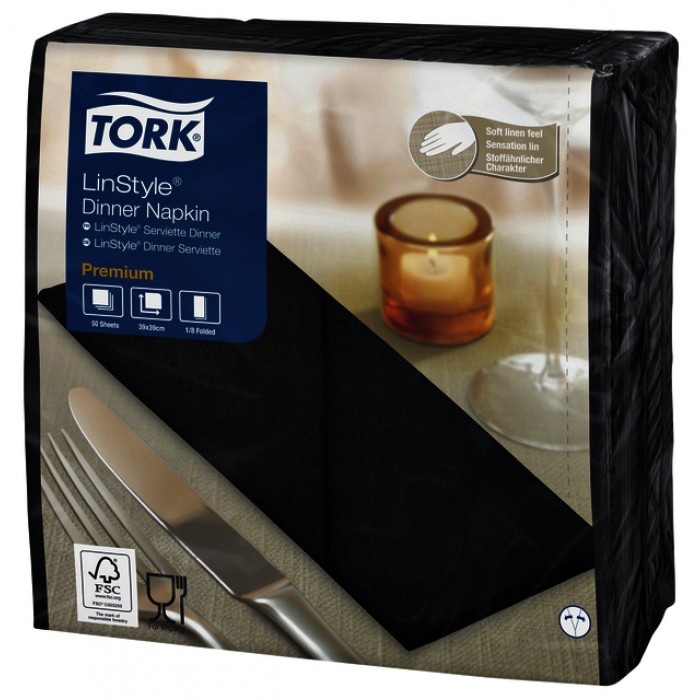 Dinnerservetten Tork Premium LinStyle® 1/8 gevouwen 50st zwart  478151