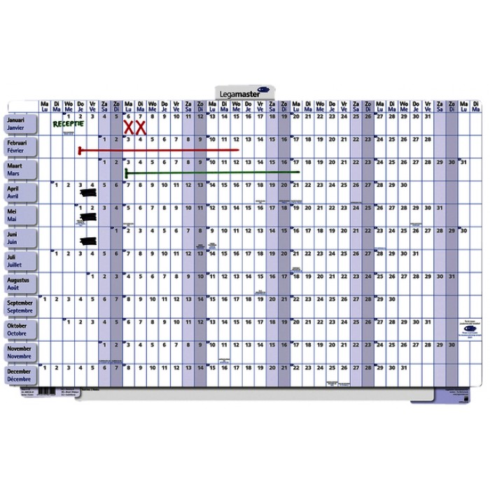 Jaarplanner 2025 Legamaster 90x60cm horizontaal gelamineerd en oprolbaar Engelstalig