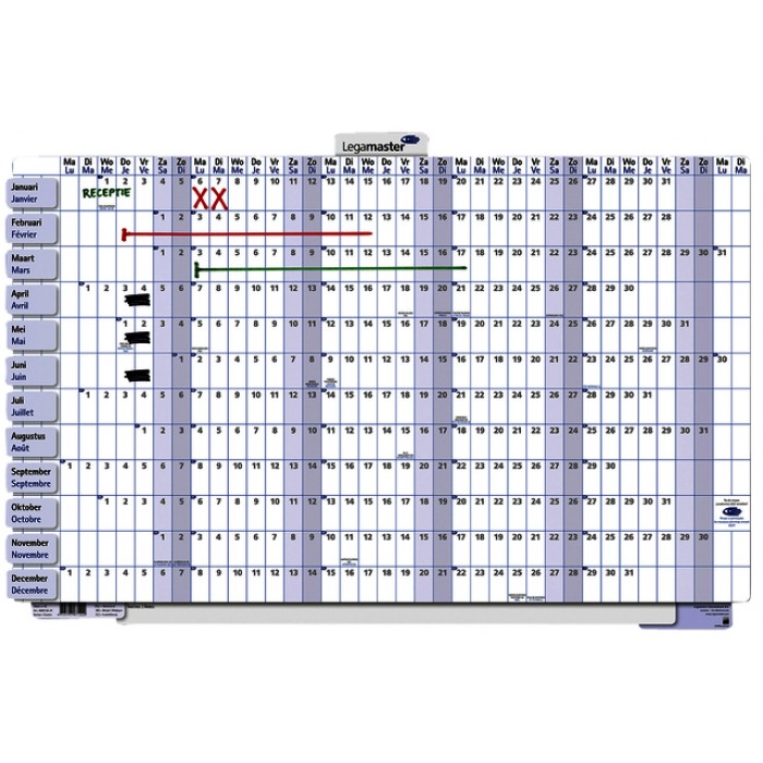 Jaarplanner 2025 Legamaster 90x60cm horizontaal gelamineerd Engelstalig