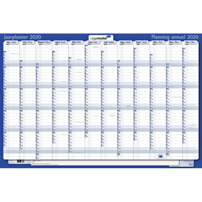 Jaarplanner 2025 Legamaster  1 persoon 90x60cm horizontaal gelamineerd Engelstalig