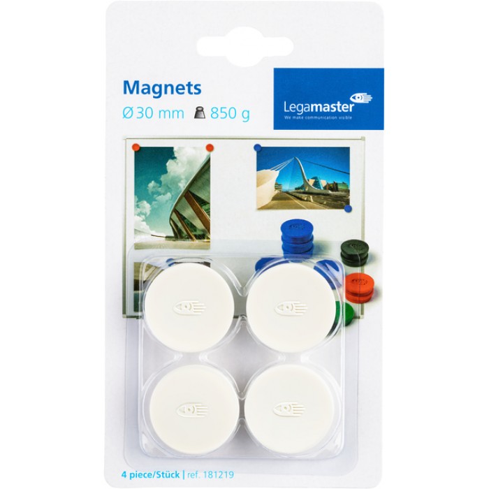Magneet Legamaster 30mm 850gr wit 4 stuks