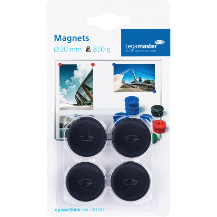 Magneet Legamaster 30mm 850gr zwart 4 stuks