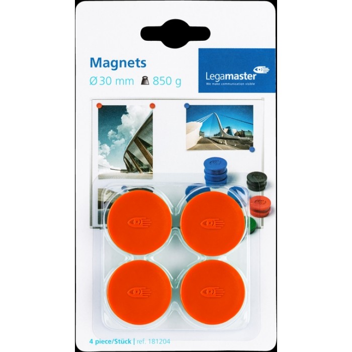 Magneet Legamaster 30mm 850gr rood 4 stuks