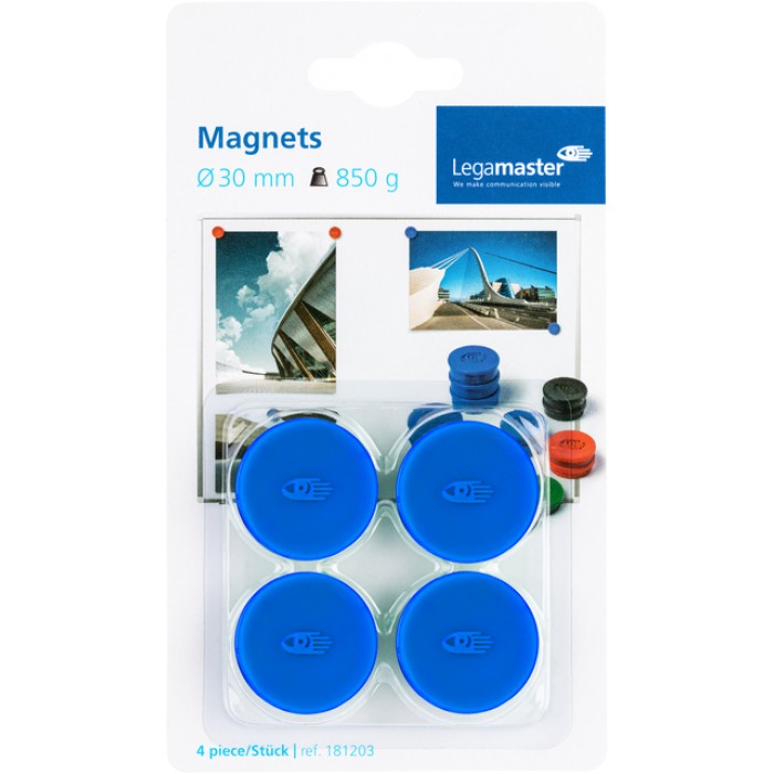 Magneet Legamaster 30mm 850gr blauw 4 stuks