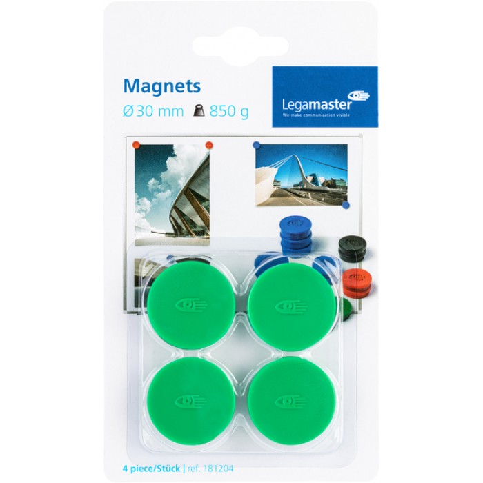Magneet Legamaster 30mm 850gr groen 4 stuks