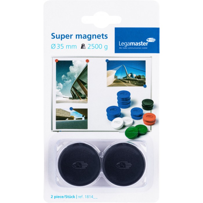 Magneet Legamaster 35mm super 2500gr zwart 2 stuks
