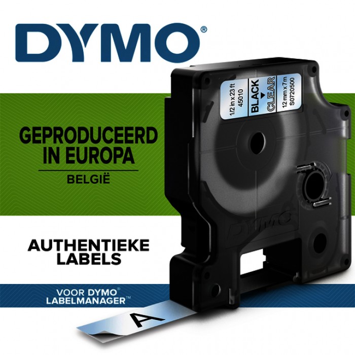 Labeltape Dymo LabelManager D1 polyester 12mm zwart op transparant