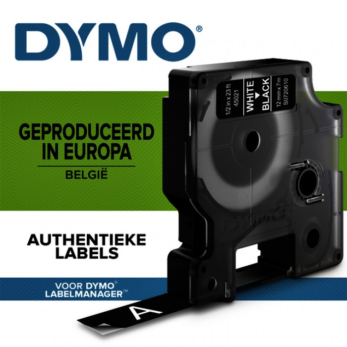 Labeltape Dymo D1 45021 720610 12mmx7m polyester wit op zwart
