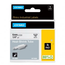 Labeltape Dymo Rhino industrieel krimpkous 6mm zwart op wit