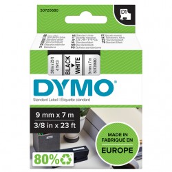Labeltape Dymo 40913 D1 720680 9mmx7m wit op zwart