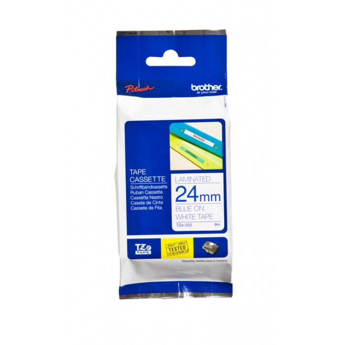 Labeltape Brother P-touch TZe-253 standaard 24mm blauw op wit