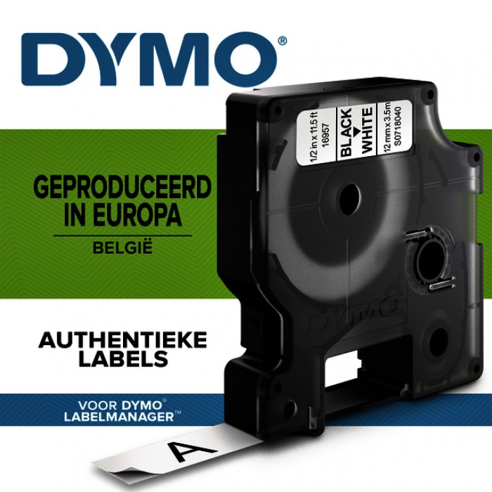 Labeltape Dymo 16953 D1 718040 12mmx3.5m nylon zwart op wit