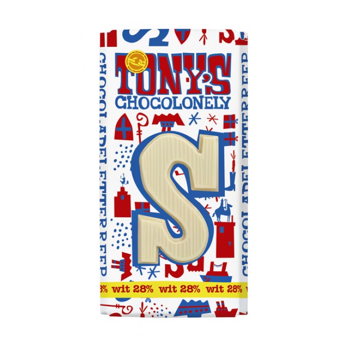 Chocoladeletter Tony's Chocolonely wit S 180gr