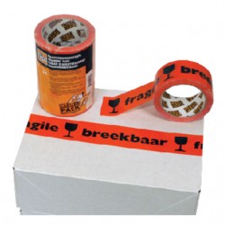 Verpakkingstape CleverPack breekbaar 50mmx66m PP oranje/zwart