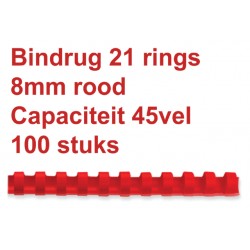 Bindrug Fellowes 8mm 21rings A4 rood 100stuks