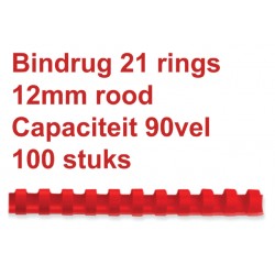 Bindrug Fellowes 12mm 21rings A4 rood 100stuks