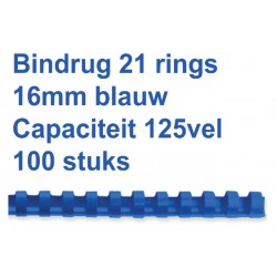 Bindrug GBC 16mm 21rings A4 blauw 100stuks
