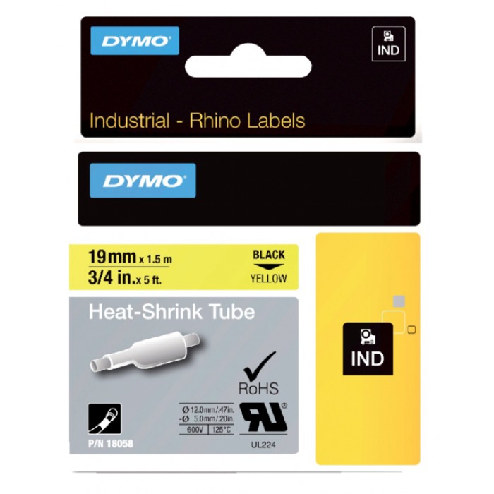 Labeltape Dymo Rhino industrieel krimpkous 19mm zwart op geel