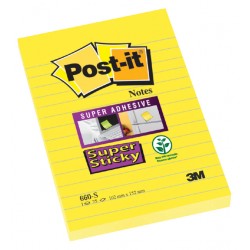 Memoblok Post-it 660 Super Sticky 102x152 geel met lijn