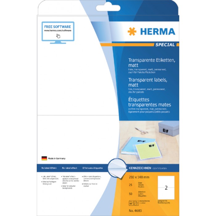 Etiket HERMA 4683 210X148mm transparant mat 50stuks