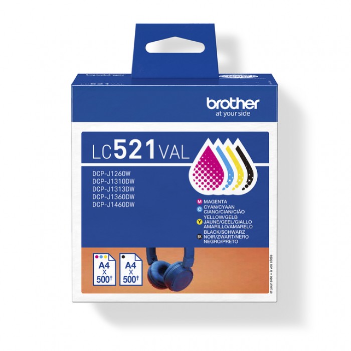 Inktcartridge Brother LC-521 zwart + 3 kleuren