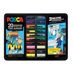 Paintmarker Uni POSCA Manga Hero assorti metalen koffer &agrave; 20 stuks