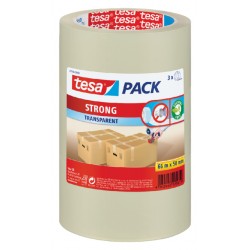 Verpakkingstape tesapack® Strong 66mx50mm PP transparant 3 rollen
