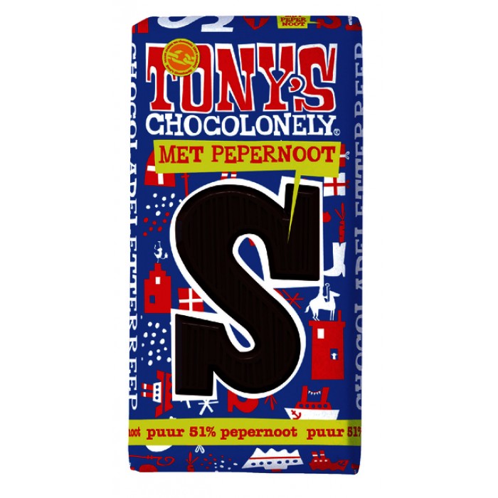 Chocoladeletter Tony's Chocolonely puur pepernoot S 180gr