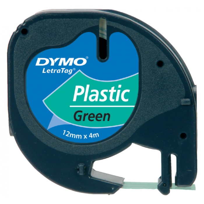 Labeltape Dymo LetraTag plastic 12mm zwart op groen