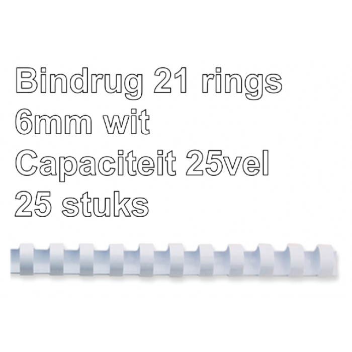 Bindrug GBC 6mm 21rings A4 wit 25stuks