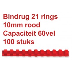 Bindrug GBC 10mm 21rings A4 rood 100stuks