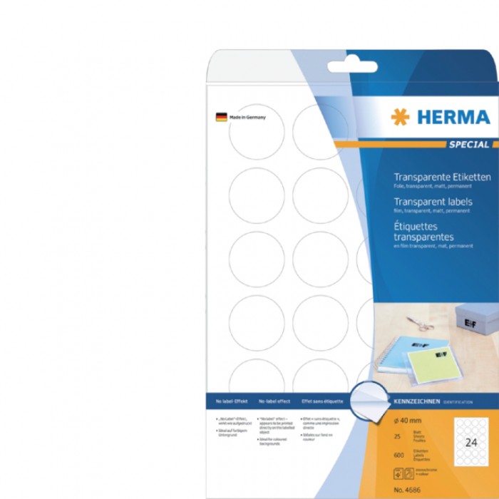 Etiket HERMA 4686 40mm rond transparant 600stuks