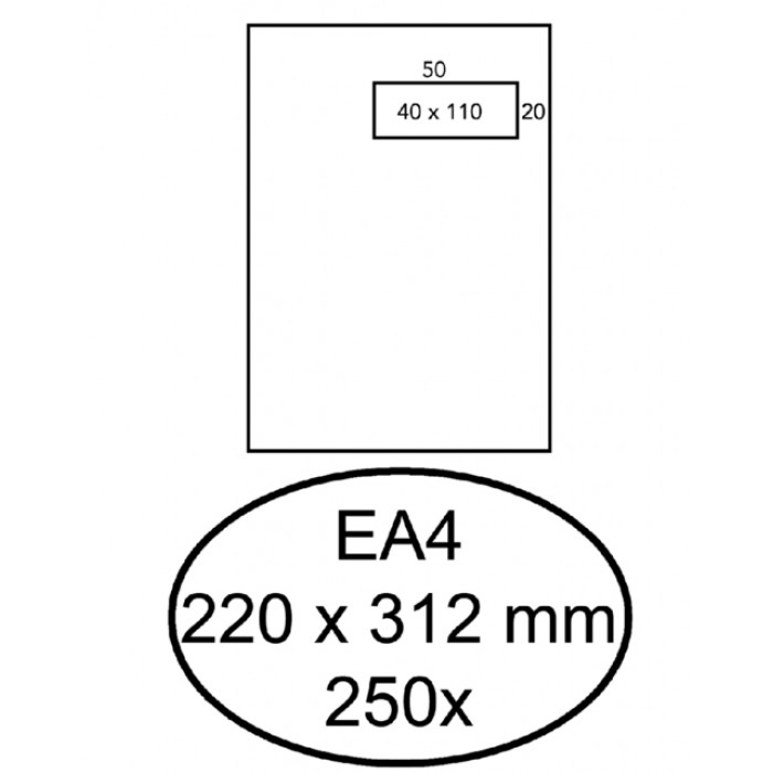 Envelop Hermes akte EA4 220x312mm venster rechts 4x11cm zelfklevend wit doos à 250 stuks