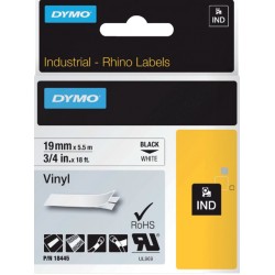 Labeltape Dymo Rhino 18445 vinyl 19mmx5.5m zwart op wit