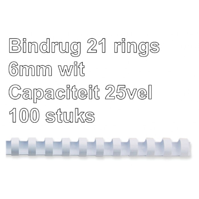 Bindrug GBC 6mm 21rings A4 wit 100stuks