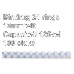 Bindrug GBC 16mm 21rings A4 wit 100stuks