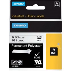 Labeltape Dymo Rhino 18483 12mmx5.5m polyester zwart op wt