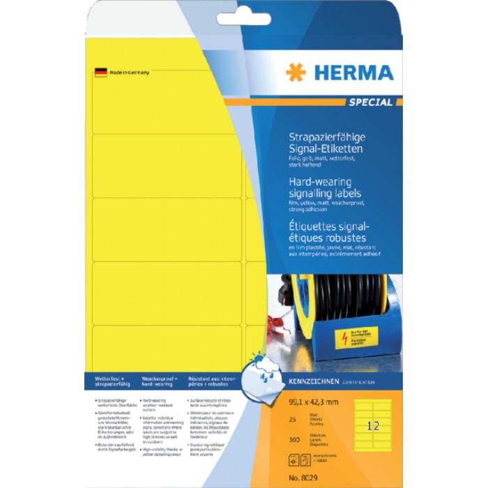Etiket HERMA 8029 99.1x42.3mm folie 300stuks geel