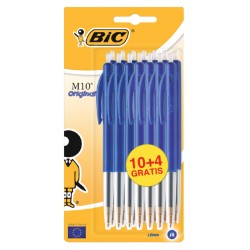 Balpen Bic M10 medium blauw blister à 10+4 gratis