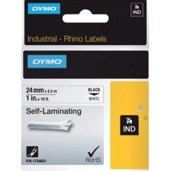 Labeltape Dymo Rhino 1734821 24mmx5.5m zelflaminerend zwart op wit