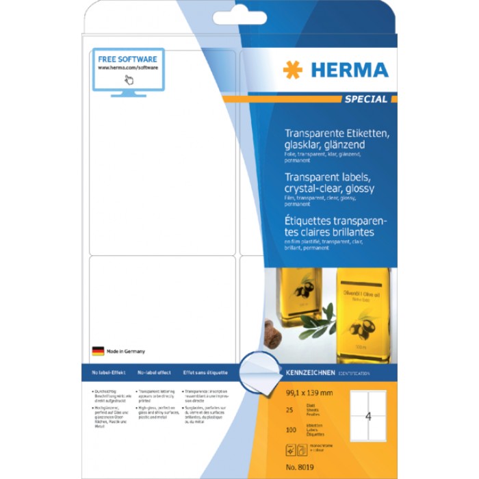 Etiket HERMA 8019 99.1x139mm transparant 100stuks