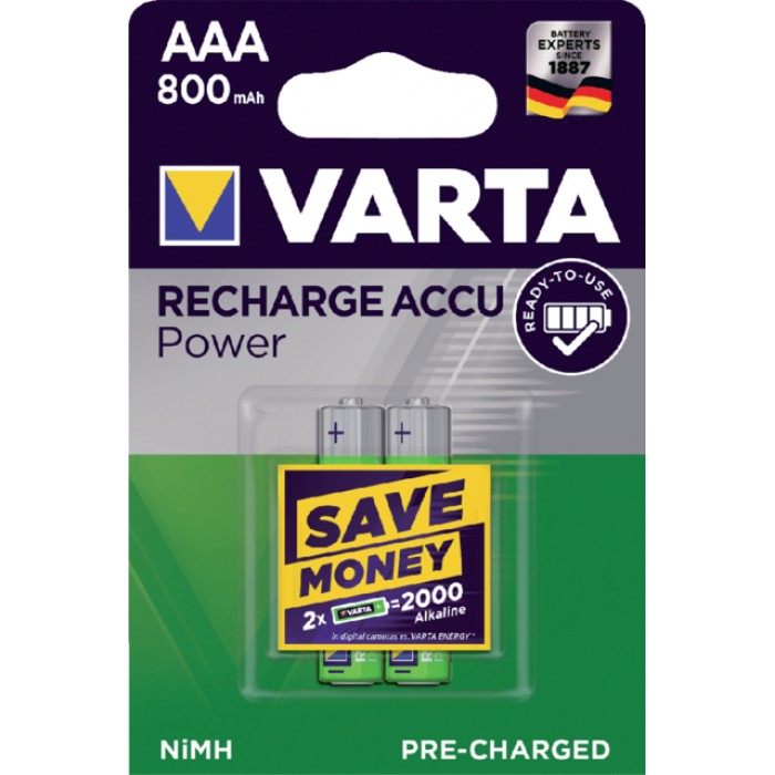 Batterij oplaadbaar Varta 2xAAA 800mAh ready2use